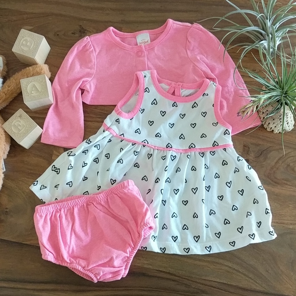 Cat & Jack 3 piece heart dress set size 3-6M